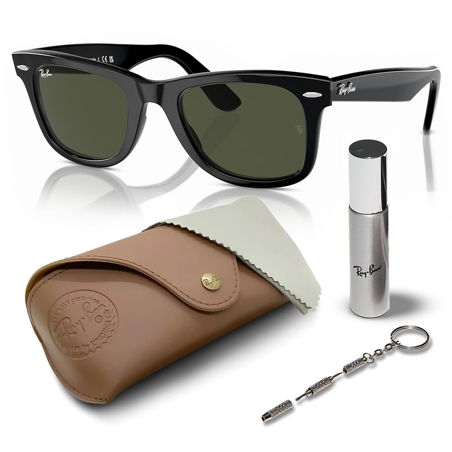 Ray-Ban RB2140 Original Wayfarer Classic Square Shape Sunglasses With Eyewear Kit Bundle - High Bridge Fit - Ideal Formal and Casual Wear Square Sunglasses