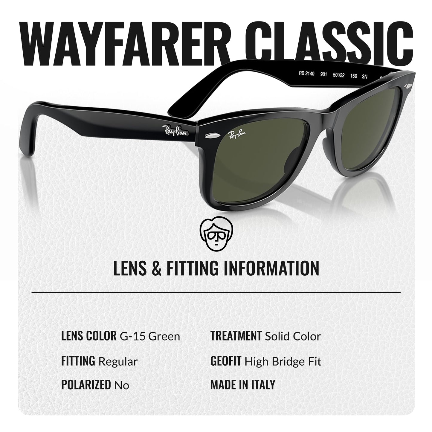 Ray-Ban RB2140 Original Wayfarer Classic Square Shape Sunglasses With Eyewear Kit Bundle - High Bridge Fit - Ideal Formal and Casual Wear Square Sunglasses